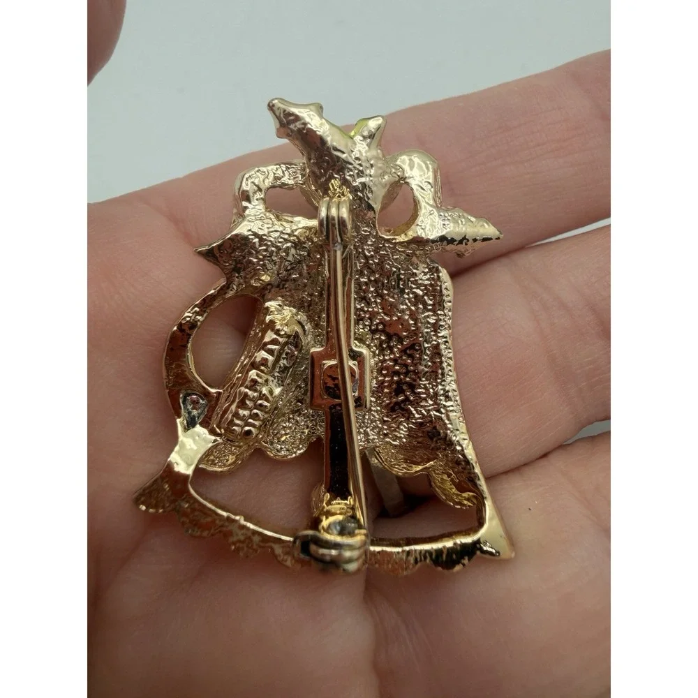 Vintage Steven Marc 1987‎ Holiday Bell Motif Brooch Enamel Gold Tone 1.5